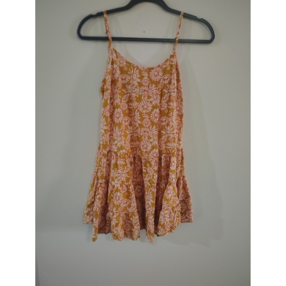 Wild Fable Mustard‎ Yellow Floral Tiered Mini Dress Adjustable Straps XS